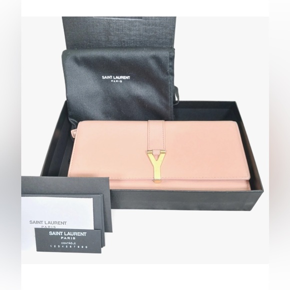 YSL Saint Laurent Long Wallet Purse YSL Logo Pink Vintage w/B - Picture 1 of 8